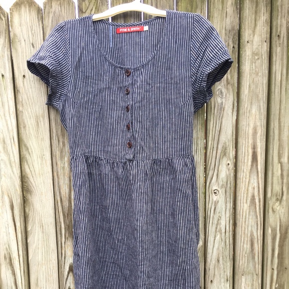 Pyne & Smith medium new version indigo stripe with back tie - Picture 2 of 7